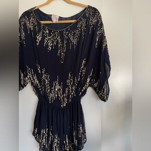 Parker navy blue with gold sequins dress that can also be worn as a top.